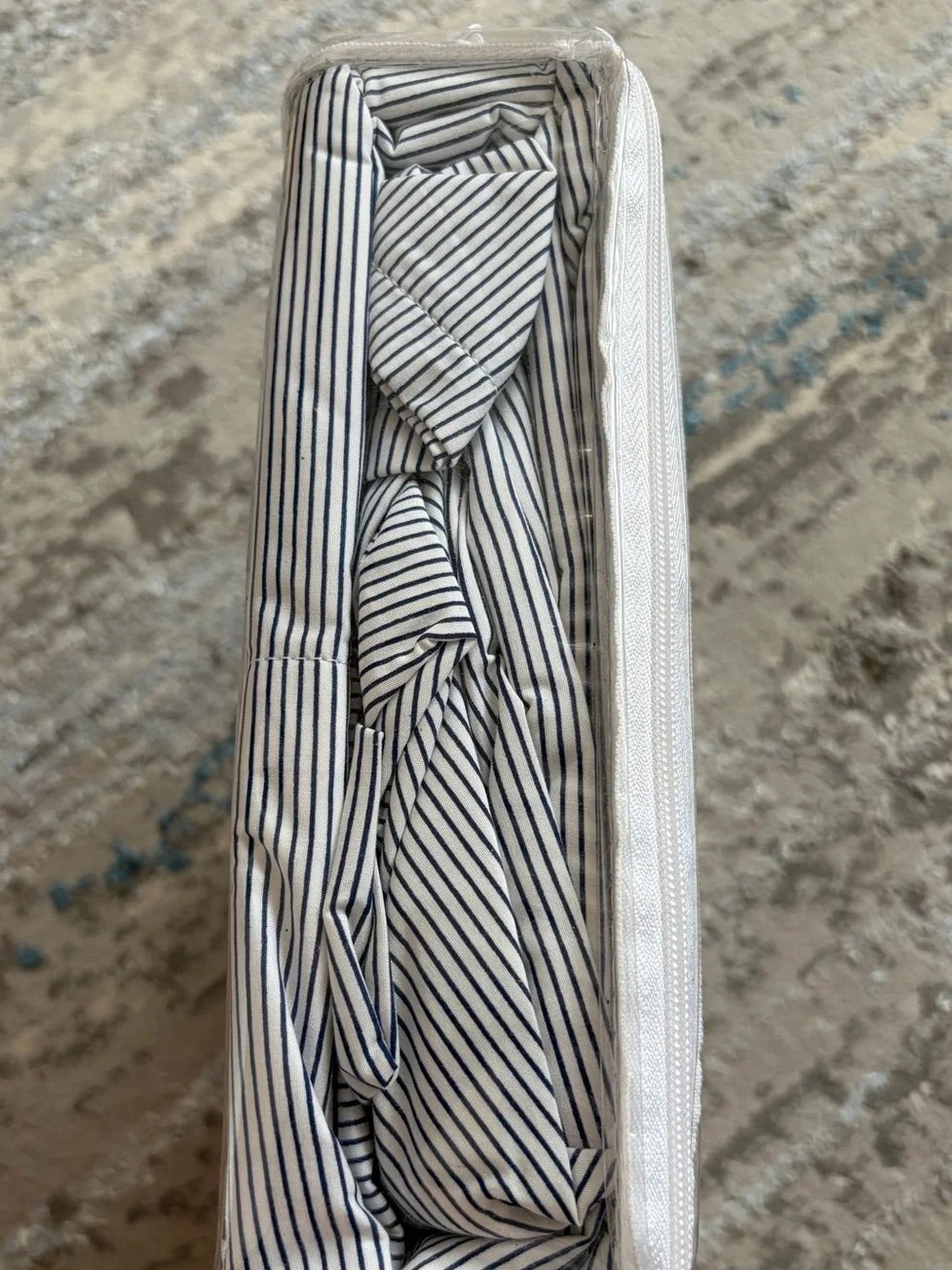 100% Cotton Percale Twin Sheet Set - White with Thin Black Stripes